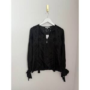 Karina Grimaldi Women’s Eyelet Lace Classic Black Silk Blouse Sz XS
